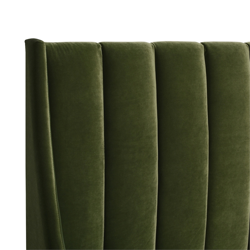 Sandy Wilson Home Aspen Tufted Headboard Platform Bed Queen Olive Green Velvet