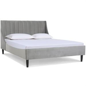 Aspen Vertical Tufted Headboard Platform Bed Set Queen Opal Grey Velvet