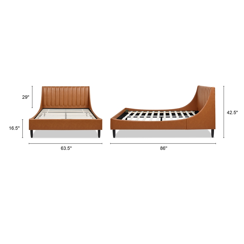 Aspen Vertical Tufted Modern Headboard Platform Bed Set Queen Caramel Tan Brown