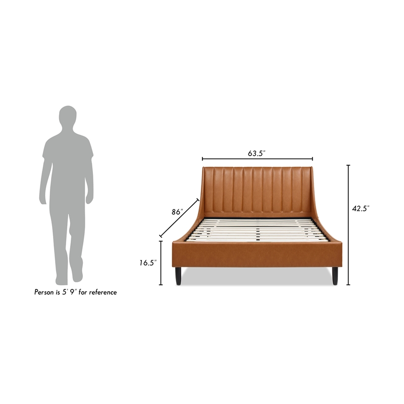 Aspen Vertical Tufted Modern Headboard Platform Bed Set Queen Caramel Tan Brown