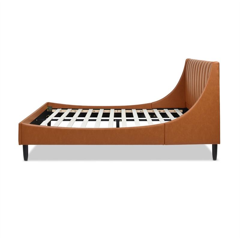 Aspen Vertical Tufted Modern Headboard Platform Bed Set Queen Caramel Tan Brown