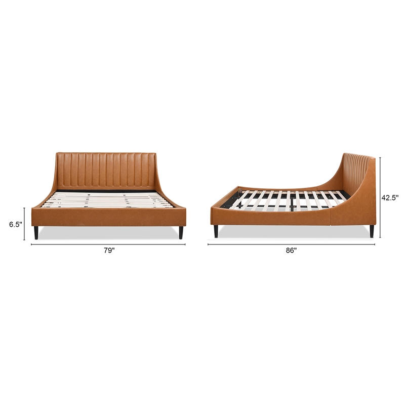 Aspen Vertical Tufted Headboard Platform Bed King Caramel Tan Brown Faux Leather