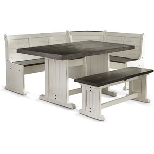 Carriage House Wood Breakfast Nook Set in Off White Dark Brown