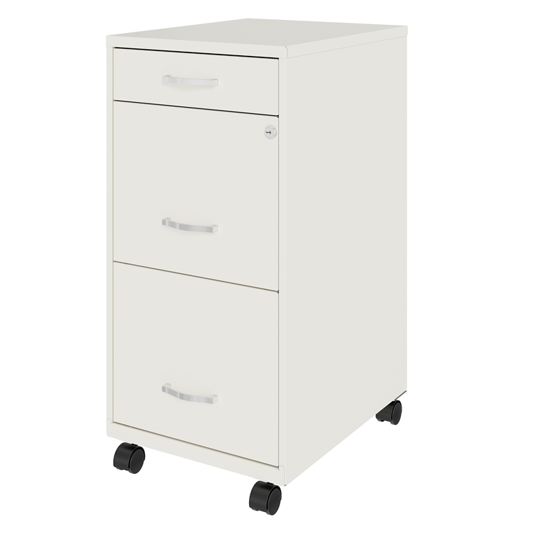 Cooper 18in Deep 3 Drawer Mobile Metal File Cabinet Pearl White