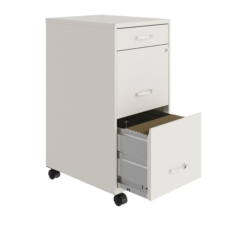 Cooper 18in Deep 3 Drawer Mobile Metal File Cabinet Pearl White