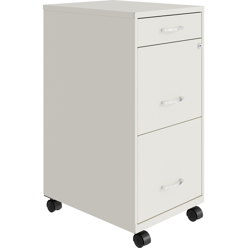 Cooper 18in Deep 3 Drawer Mobile Metal File Cabinet Pearl White