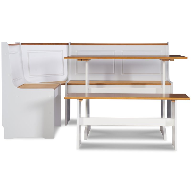 Riverbay Furniture Wood Indoor 3 Piece Kitchen Corner Nook Dining Set in White