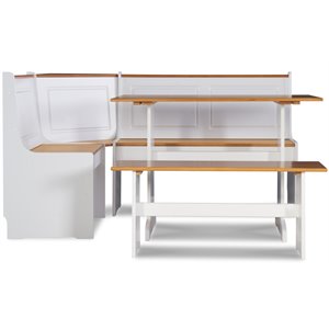 Riverbay Furniture Wood Indoor 3 Piece Kitchen Corner Nook Dining Set in White