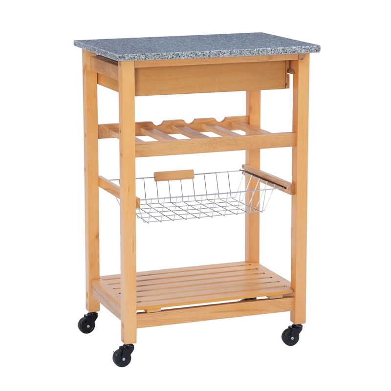 Riverbay Furniture Transitional Wood/Granite Top Kitchen Cart in Natural