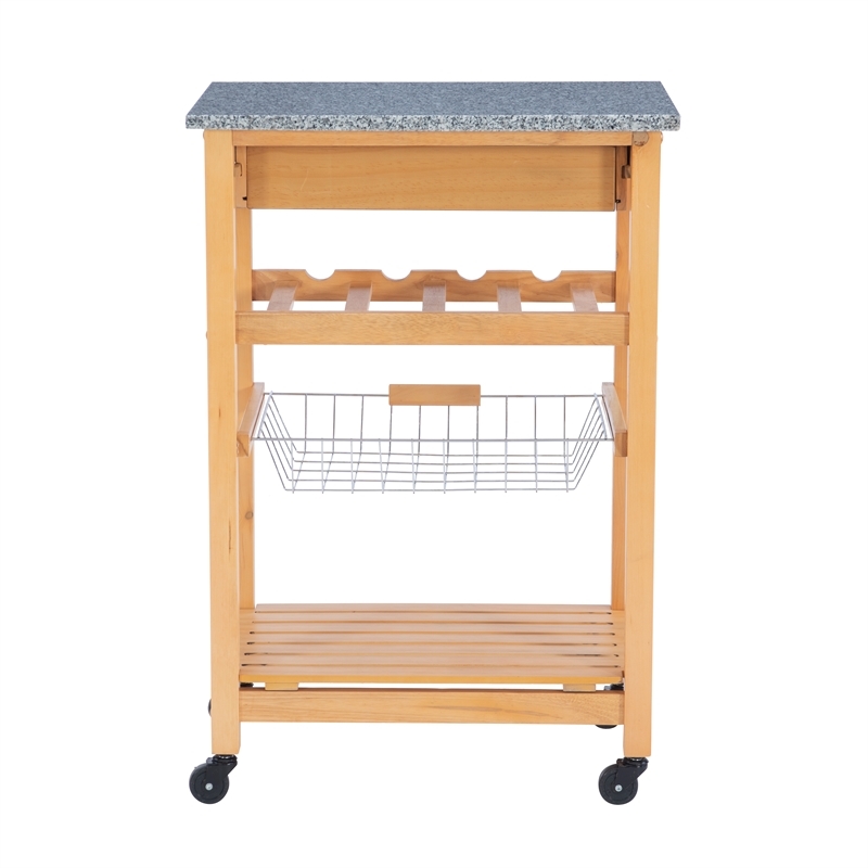 Riverbay Furniture Transitional Wood/Granite Top Kitchen Cart in Natural