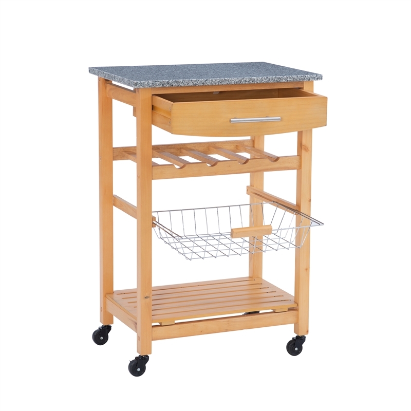 Riverbay Furniture Transitional Wood/Granite Top Kitchen Cart in Natural
