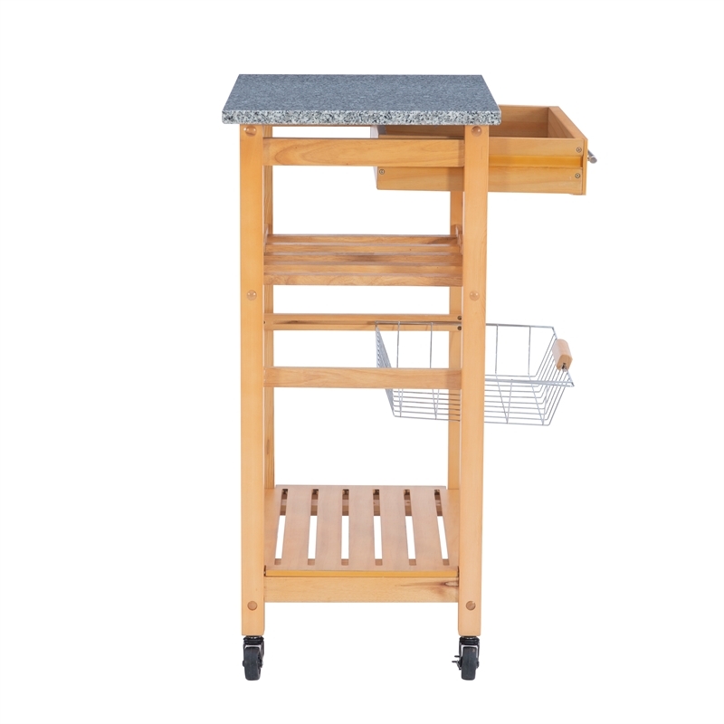 Riverbay Furniture Transitional Wood/Granite Top Kitchen Cart in Natural