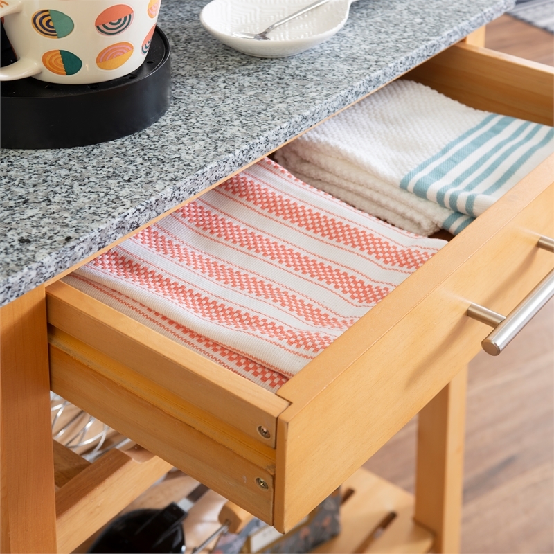 Riverbay Furniture Transitional Wood/Granite Top Kitchen Cart in Natural