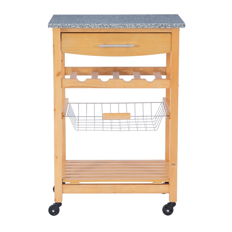 Riverbay Furniture Transitional Wood/Granite Top Kitchen Cart in Natural