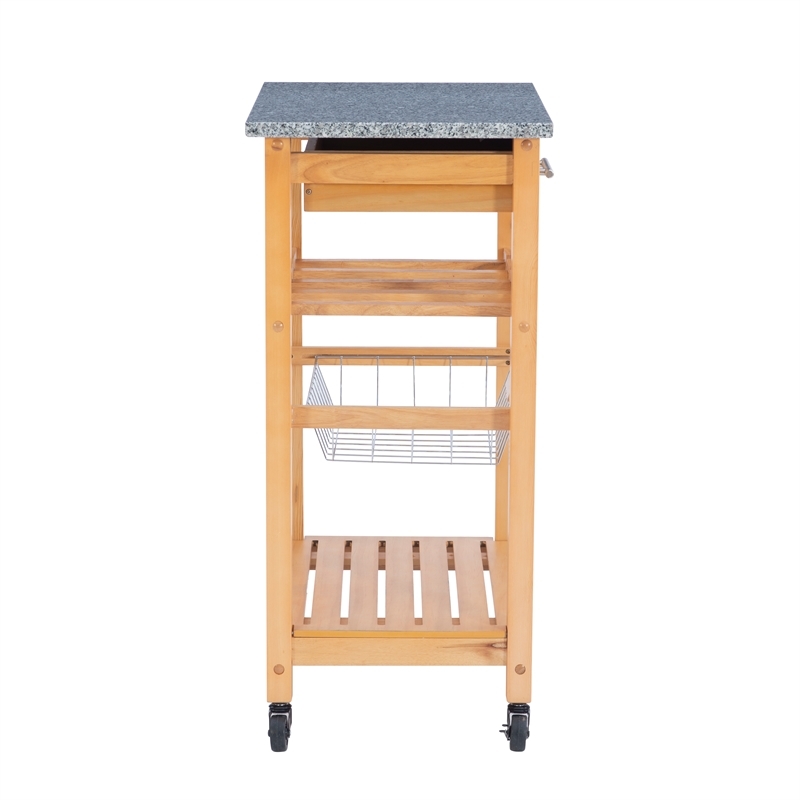 Riverbay Furniture Transitional Wood/Granite Top Kitchen Cart in Natural