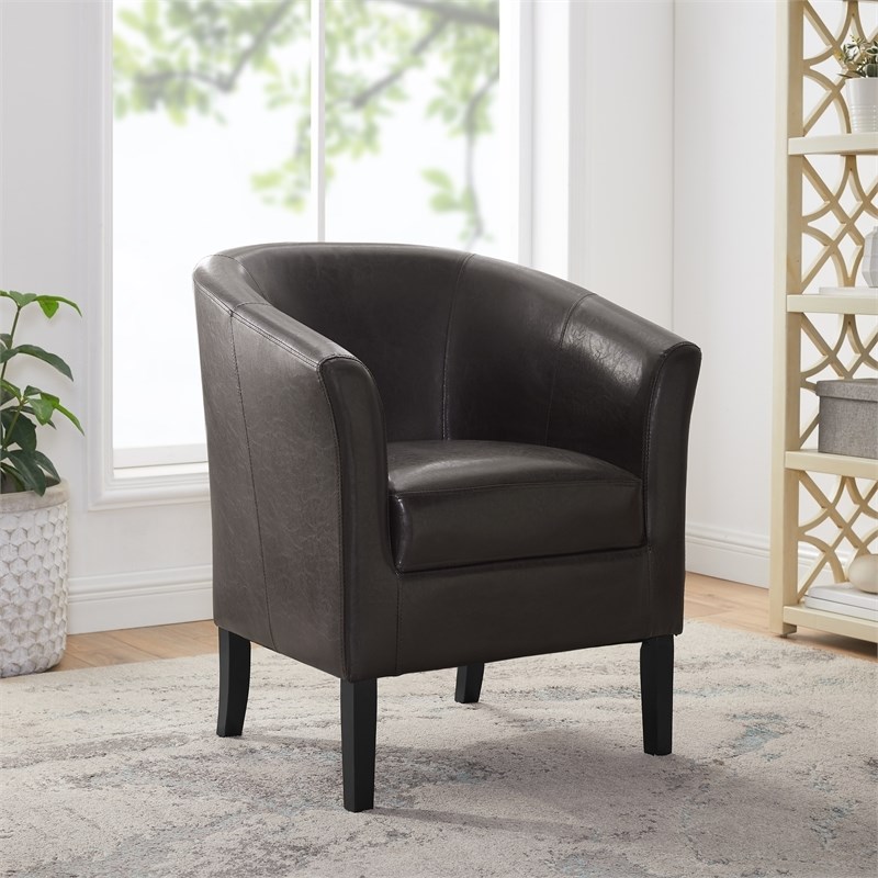 Riverbay Furniture 19.75'' Contemporary Faux Leather Barrel Club Chair in Brown