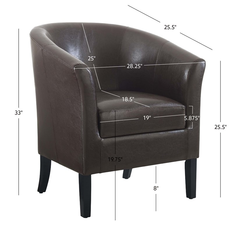 Riverbay Furniture 19.75'' Contemporary Faux Leather Barrel Club Chair in Brown