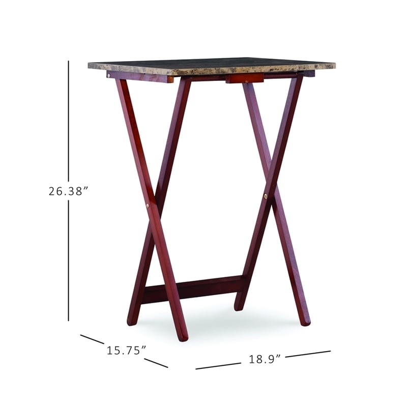 Riverbay Furniture 5-Piece Wood Folding Tray Table Set with Stand in Brown