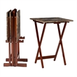 Riverbay Furniture 5-Piece Wood Folding Tray Table Set with Stand in Brown