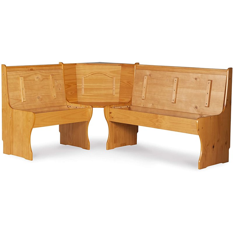 Riverbay Furniture Patio Corner Wood Nook Table Booth Bench Dining Set - Natural