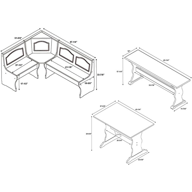 Riverbay Furniture Patio Corner Wood Nook Table Booth Bench Dining Set - Natural