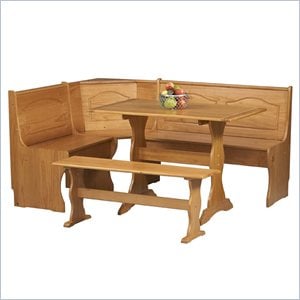 Riverbay Furniture Patio Corner Wood Nook Table Booth Bench Dining Set - Natural