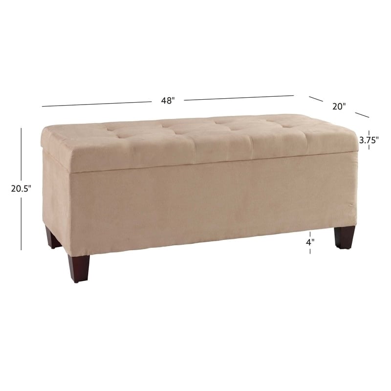 Riverbay Furniture Upholstered Tufted Microfiber Shoe Storage Ottoman in Beige