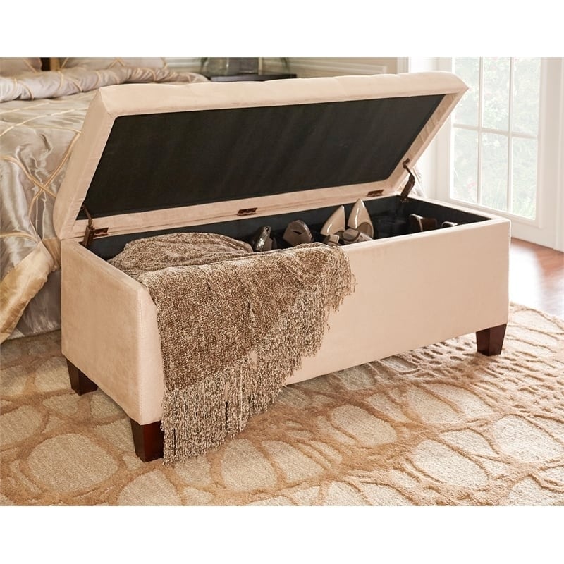 Riverbay Furniture Upholstered Tufted Microfiber Shoe Storage Ottoman in Beige