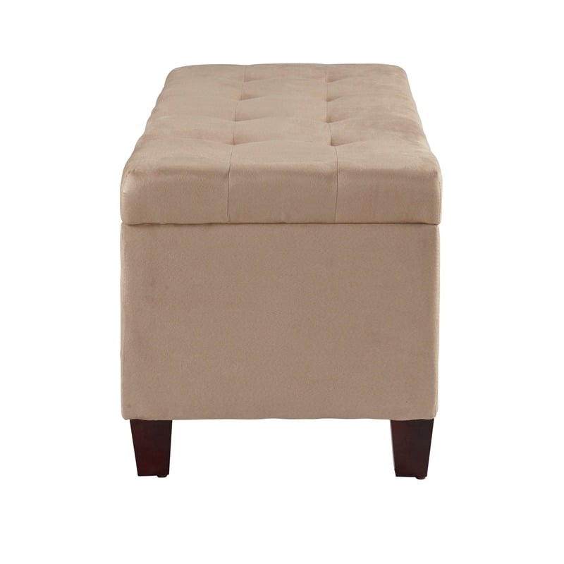 Riverbay Furniture Upholstered Tufted Microfiber Shoe Storage Ottoman in Beige
