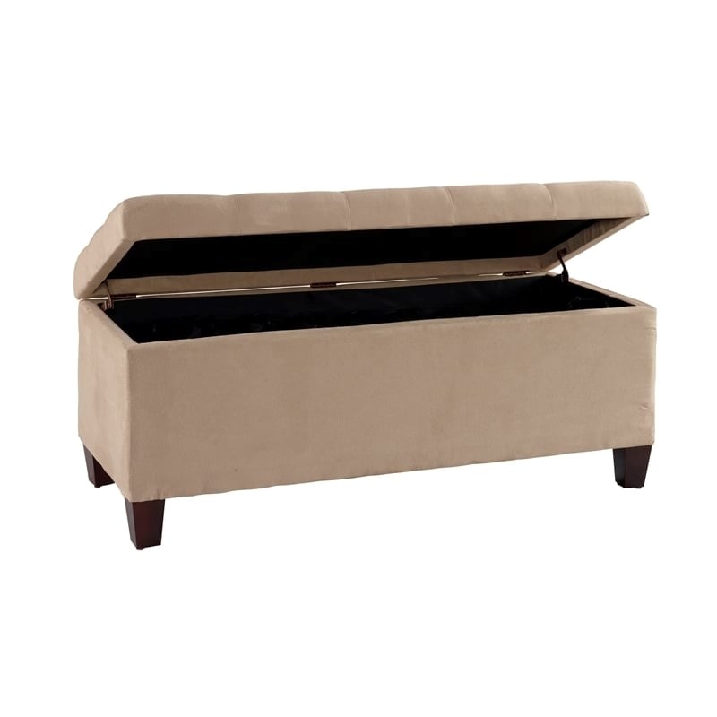 Riverbay Furniture Upholstered Tufted Microfiber Shoe Storage Ottoman in Beige