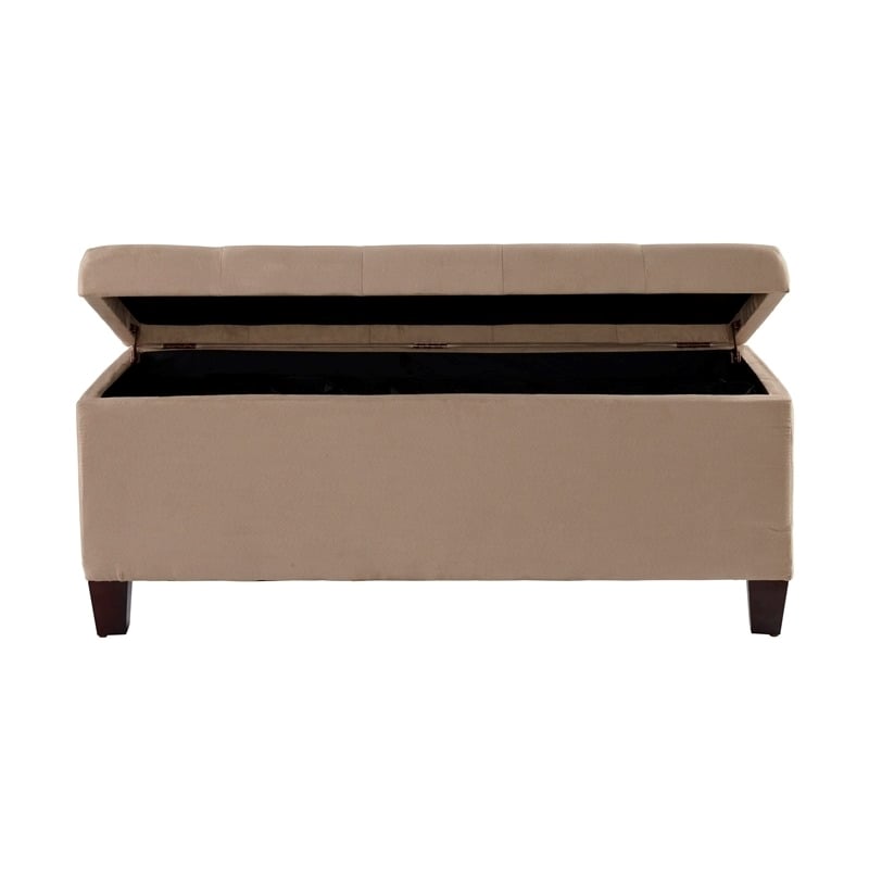 Riverbay Furniture Upholstered Tufted Microfiber Shoe Storage Ottoman in Beige