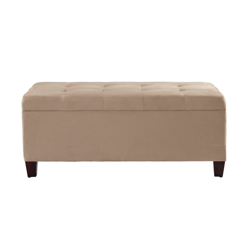 Riverbay Furniture Upholstered Tufted Microfiber Shoe Storage Ottoman in Beige