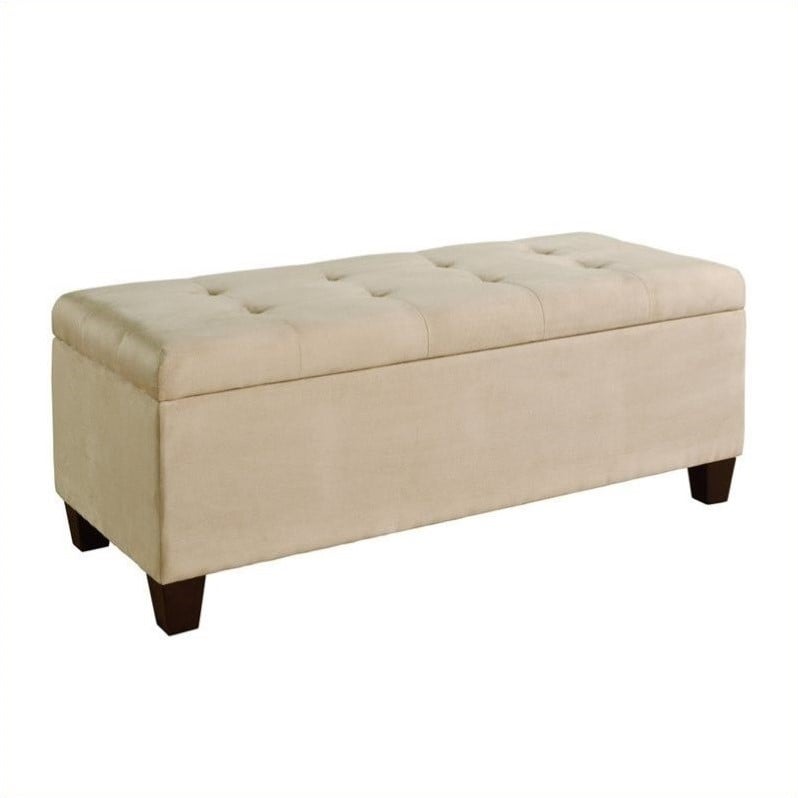 Riverbay Furniture Upholstered Tufted Microfiber Shoe Storage Ottoman in Beige