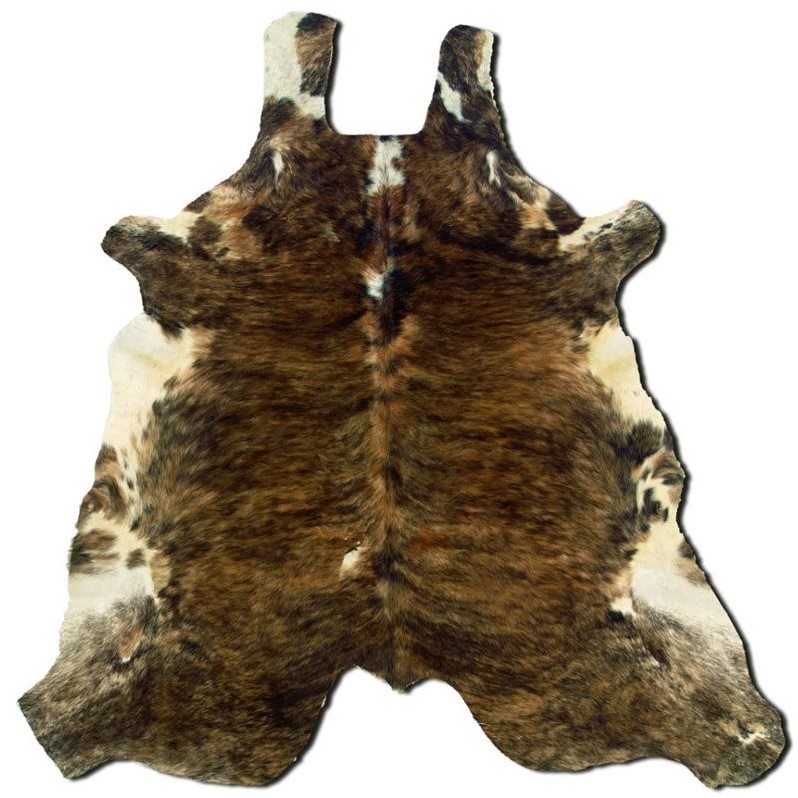 Riverbay Furniture Hand Crafted Cow Hide Rug in Medium Brindle