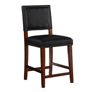 Riverbay Furniture 24&quot Faux Leather & Wood Counter Stool in Black/Cherry