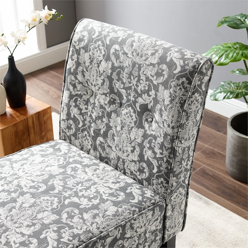 Riverbay Furniture 18.25'' Modern Fabric Floral Pattern Slipper Chair in Gray