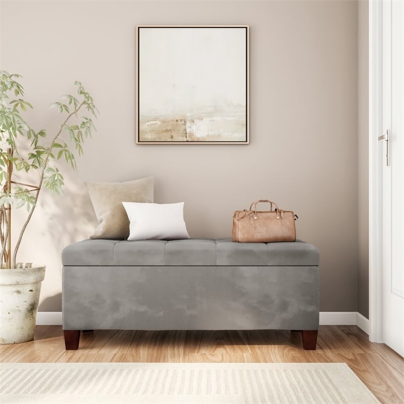 Riverbay Furniture Transitional Microfiber Shoe Storage Ottoman in Gray