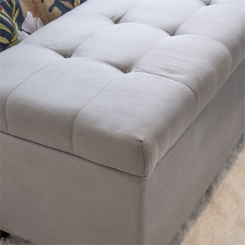 Riverbay Furniture Transitional Microfiber Shoe Storage Ottoman in Gray