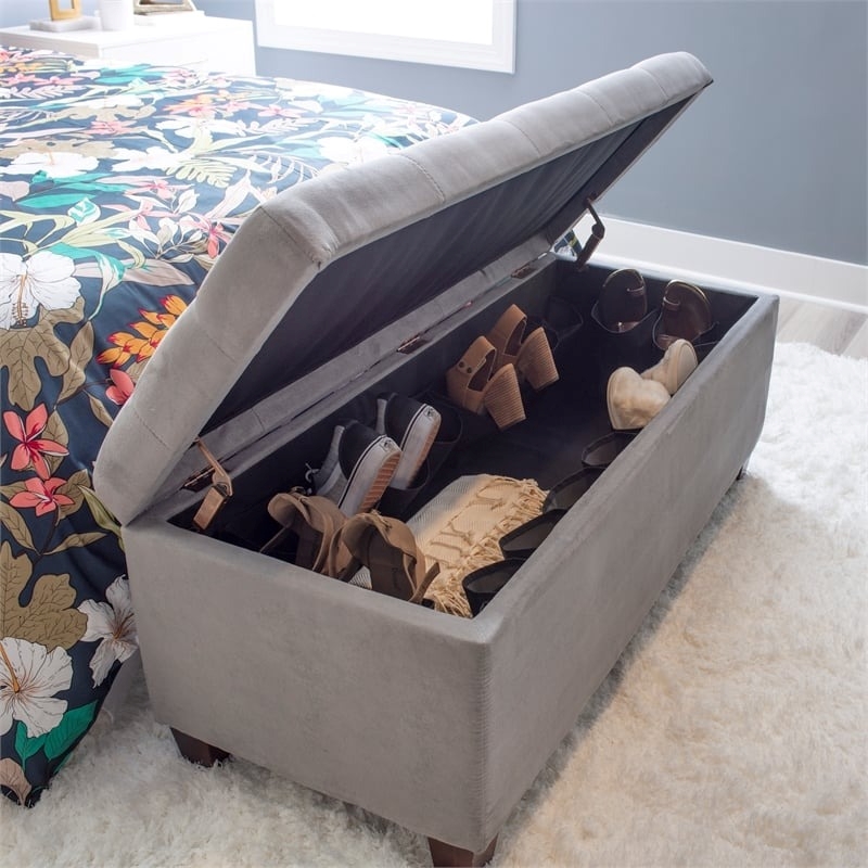 Riverbay Furniture Transitional Microfiber Shoe Storage Ottoman in Gray