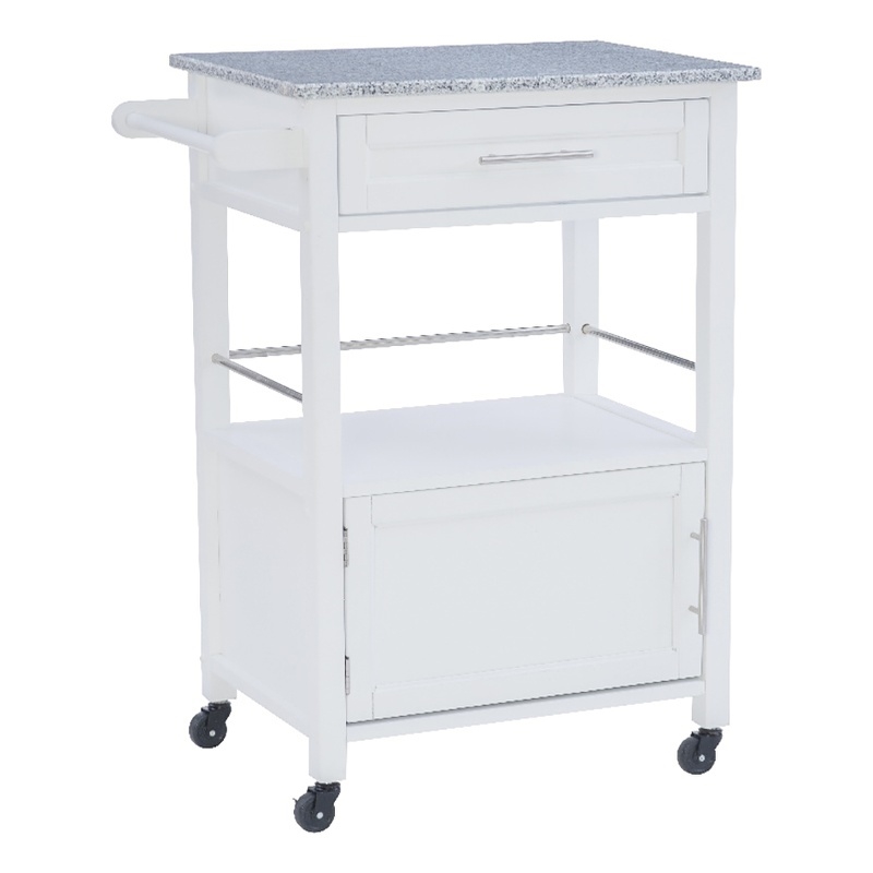 Riverbay Furniture Transitional Wood/Granite Top Kitchen Cart in Bright White