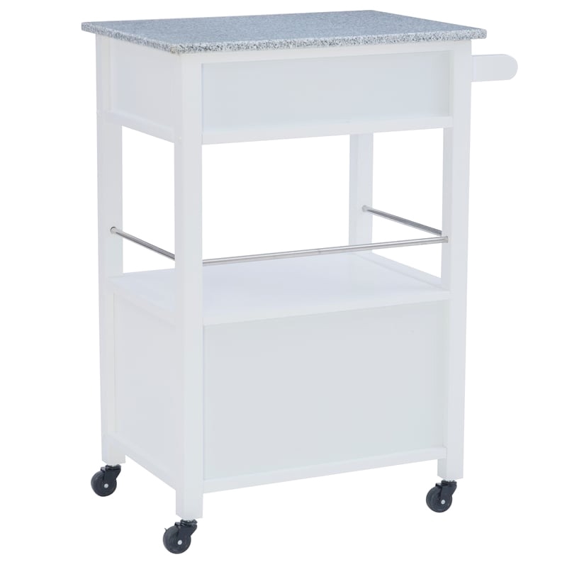 Riverbay Furniture Transitional Wood/Granite Top Kitchen Cart in Bright White