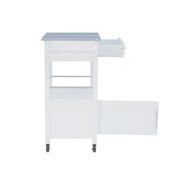 Riverbay Furniture Transitional Wood/Granite Top Kitchen Cart in Bright White