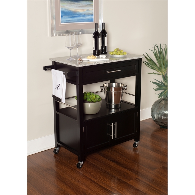 Riverbay Furniture Transitional Wood/Granite Top Kitchen Cart in Black