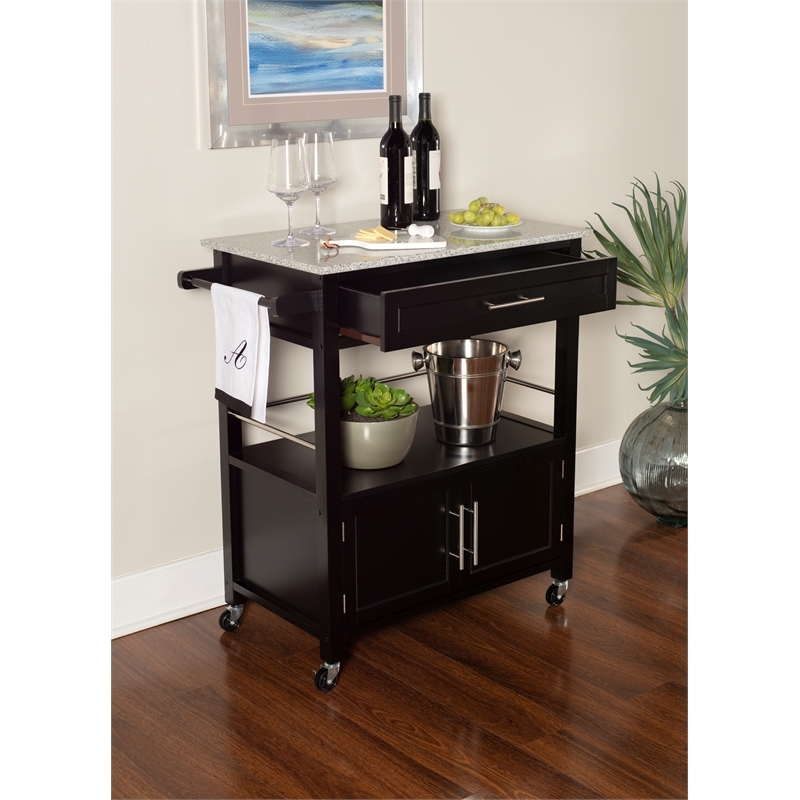 Riverbay Furniture Transitional Wood/Granite Top Kitchen Cart in Black