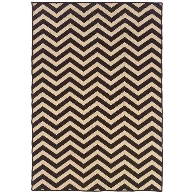 Riverbay Furniture 5' x 8' Hand Woven Chevron Wool Rug in Brown