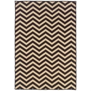 Riverbay Furniture 5' x 8' Hand Woven Chevron Wool Rug in Brown