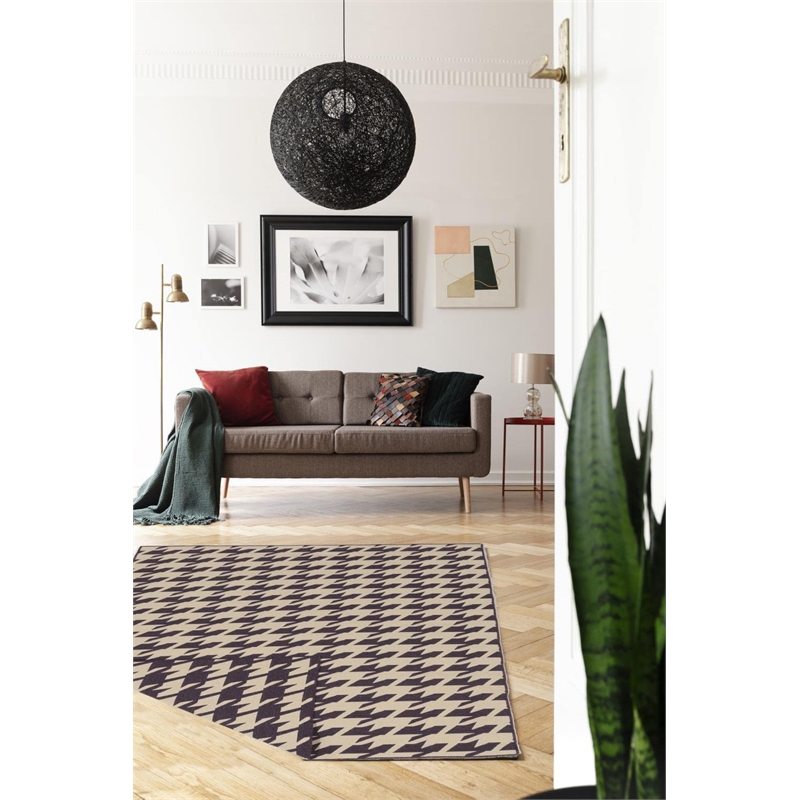 Riverbay Furniture 5' x 8' Hand Woven Houndstooth Wool Rug in Purple