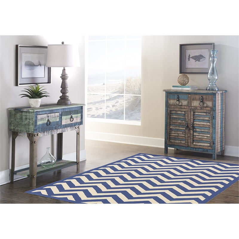 Riverbay Furniture 5' x 7' Hand Hooked Chevron Wool Rug in Navy