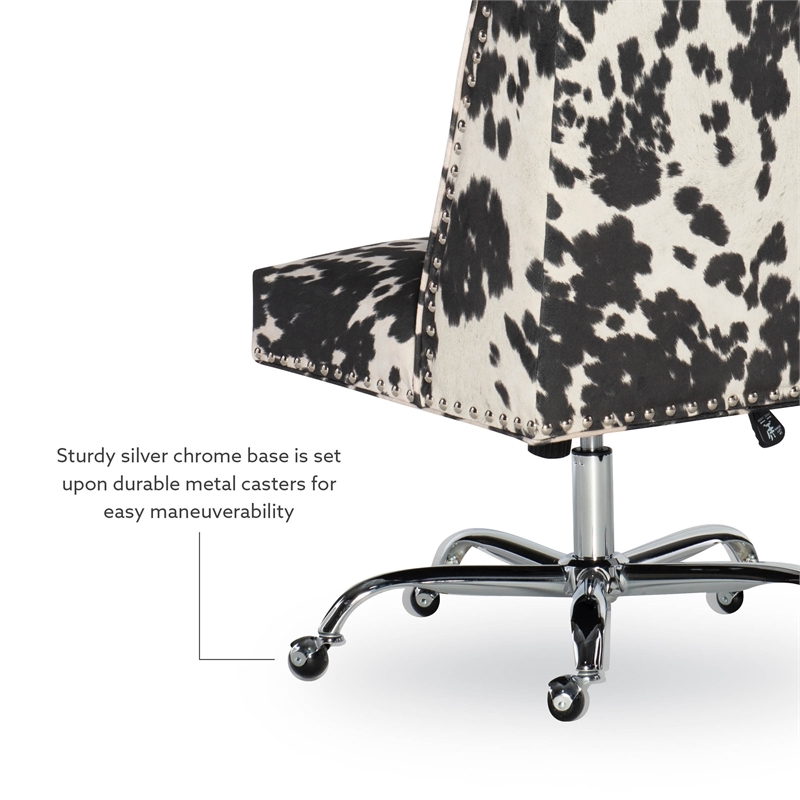 Riverbay Furniture Transitional Fabric Armless Cow Print Office Chair in Black