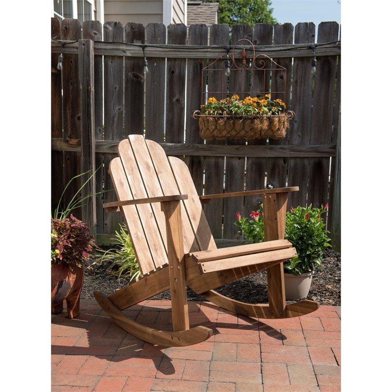 Riverbay Furniture Traditional Wood Outdoor Rocking Chair in Brown